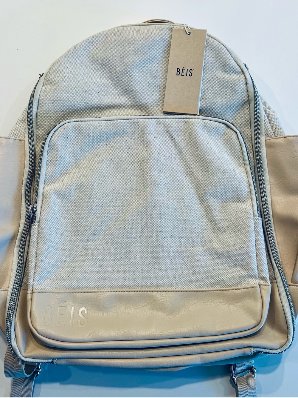 BEIS Cream and Light Gray Backpack